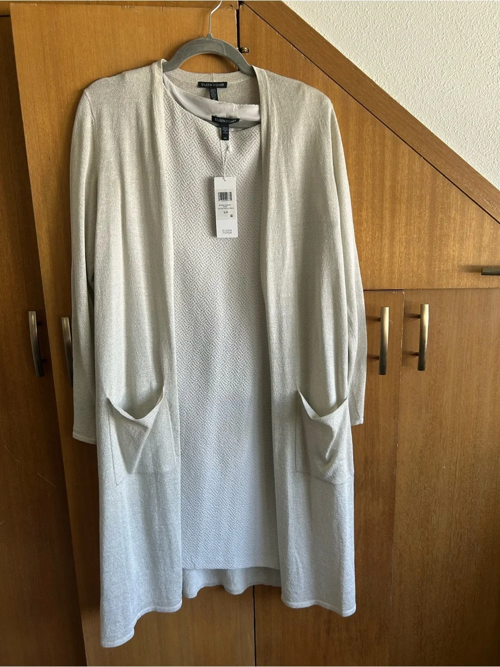 NWT Eileen Fisher Textured Cotton Dress + Linen Duster Cardigan Set β Size S/P - Picture 2 of 7